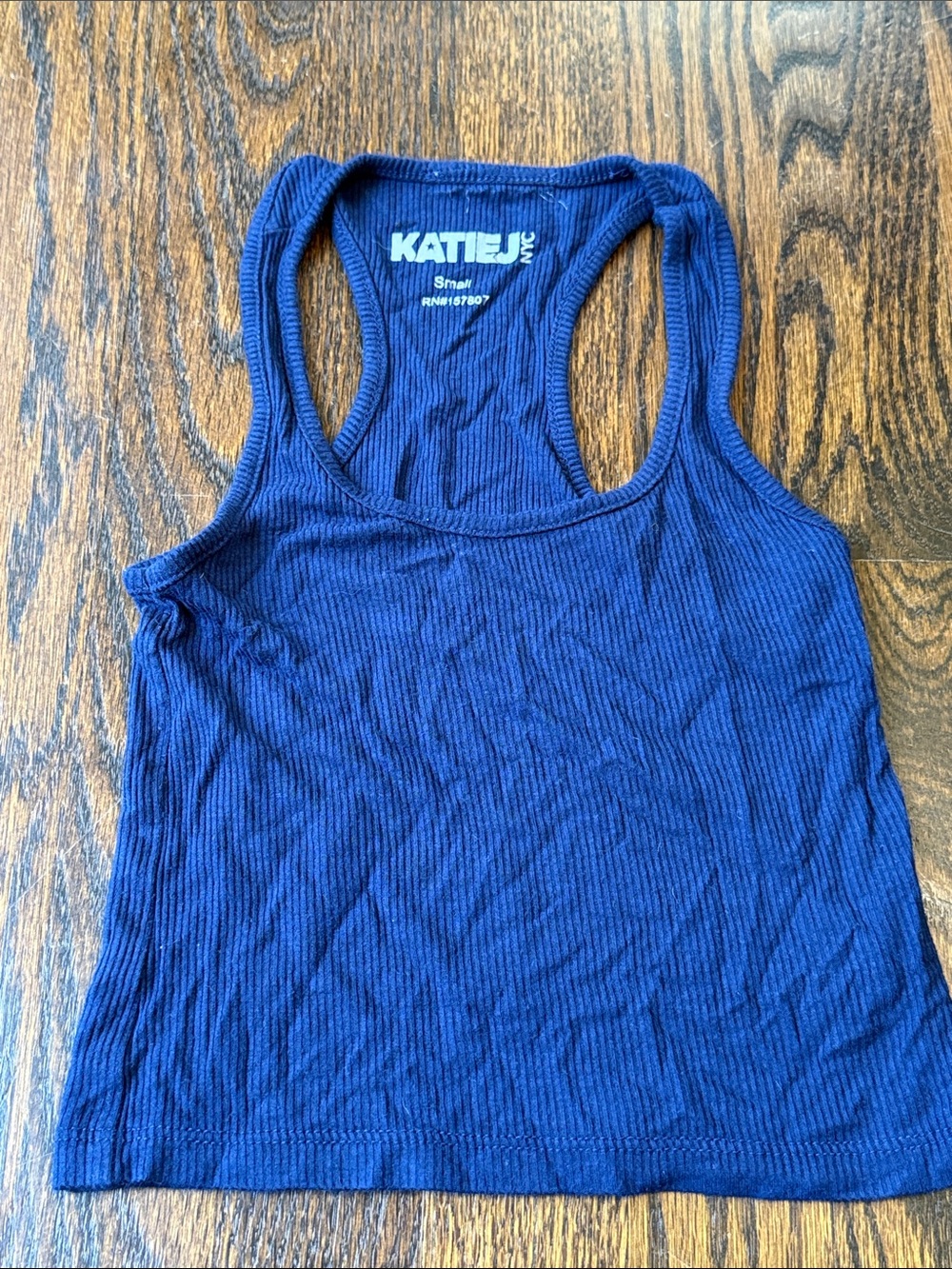 Katie J NYC Navy Ribbed Racerback Tank